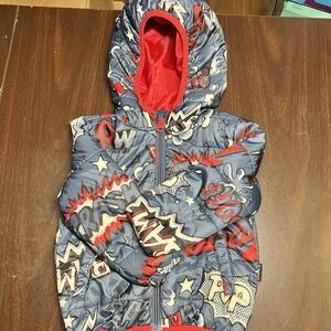 Joe Fresh Baby Boys Puffer Jacket Comic Print Hooded Primaloft 12–18M